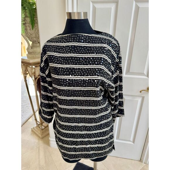 Liz Claiborne Dresses & Skirts - VTG‎ Womens Liz Claiborne Black & White Sequin Sheath 100% Silk Dress Lined Sz.4